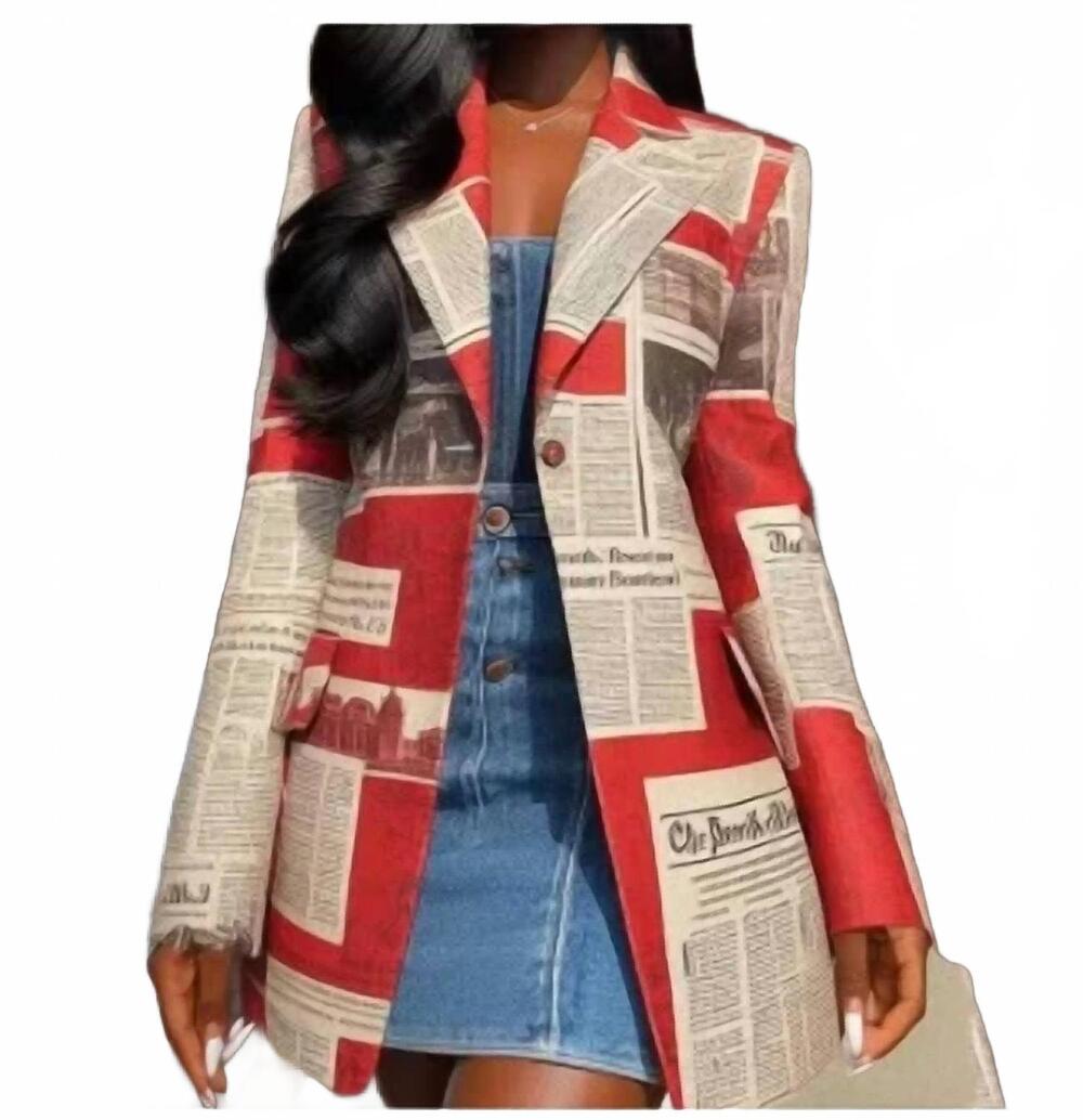 NEW UZWHOLESALE newspaper print blazer in red